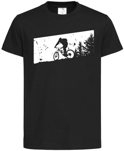 Baddery Barncykel T-shirt - MTB Forest Peak | Mountainbike och downhill-mönster - T-shirt för pojkar och flickor