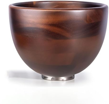 Elprico Rührschüsseln aus Holz, Holzschüsseln mit Verschließbarem Edelstahlboden, Rutschfeste Salatschüssel aus Holz, Handgefertigte Obstschale mit Holzmaserungsstruktur für Mixer