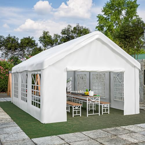 SogesPower Auto-Zeltgarage 4x6m – beidseitige Rolltore für Durchfahrt, verstärkte Stahlkonstruktion, wetterfest, abnehmbares Dach & Seitenwände – ideal als Carport, Lager, Verkaufsstand oder Partyzelt