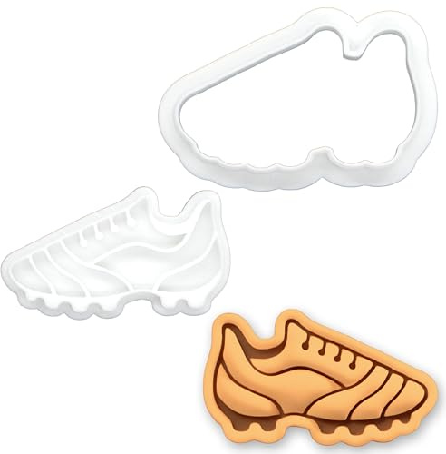 BAKERLOGY Soccer Shoe Mini Cookie Cutter & Stamp Set – Football Cleat Sports Biscuit Cutter for Cookies, Fondant Cupcake, Cake Decoration & Crafts