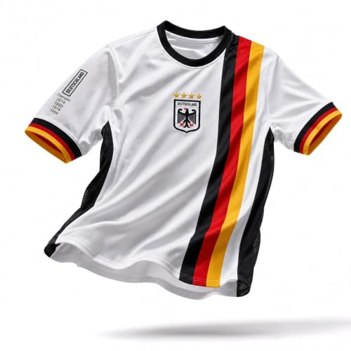 Deutschland Fußball Trikot Erwachsene Herren Damen, Unisex Fan Shirt S-XXL, V Ausschnitt, Mesh Seiten, Adler, 4 Sterne, Deutschland Rückenprint