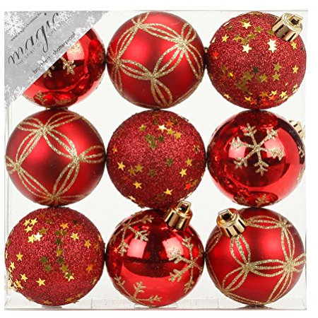 Inge-glas Weihnachtskugeln Dekorierte Kugeln Kunststoff 6cm 9er Set Rot