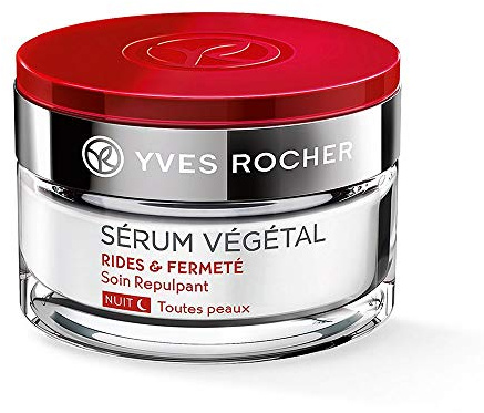 Yves Rocher SÉRUM VÉGÉTAL aufpolsternde Pflege Nacht, straffende Anti-Falten Nachtcreme, für feste Haut, 1 x Glas-Tiegel 50 ml