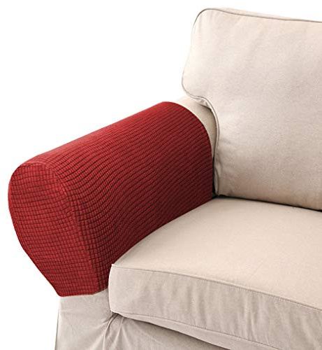 Golden Apple LERTREE 1 Pair Elastic Sofa Arm Slipcovers - Armrest Protectors and Removable Chair Covers (Wine Red)