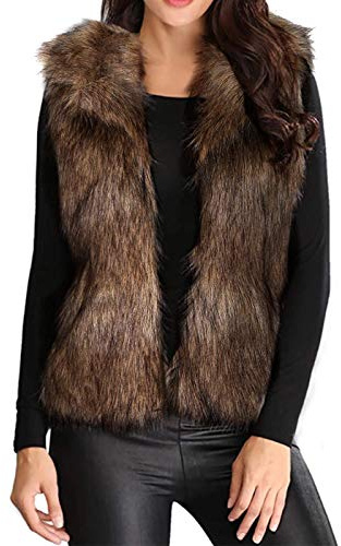 Aukmla Women's Faux Fur Vest Sleeveless Coat Jacket Winter Warm Short Waistcoat Outwear with Pocket for Spring Autumn and Winter (X-Large, Brown)