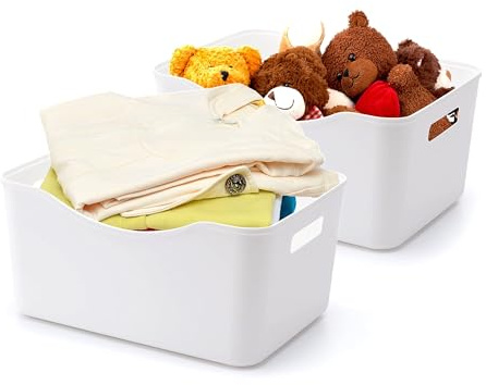 BigTron Storage Bin with Handle-Home Organizers Basket for Kitchen Pantry, Bathroom Vanity, Laundry, Health, Refrigerator and Beauty Product, Under Cabinet Caddy (Large - 2 Pack, White)