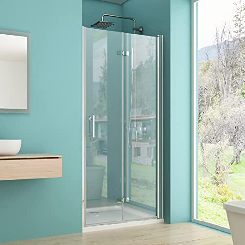 IMPTS Duschtür Falttür Dusche 90cm, Einzelfalttür Nische Duschabtrennung Duschkabine Schwingtür Falttür Duschwand Dusche 6mm ESG Sicherheitsglas mit Nano Beschichtung 195cm