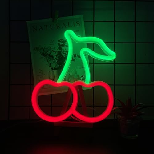 ENUOLI Cherry Neon Light Sign Led Sign mit 2 Haken USB/Batteriebetriebene