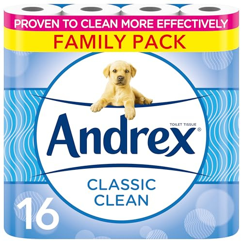 Andrex Classic Clean Toilet Rolls - 16 Pack Bulk Buy - Unbeatable Clean With Unique 3D Wave