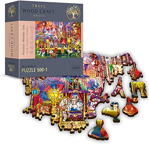 Trefl - Holzpuzzle, Magische Welt - 500+1 Teile, Wood Craft, unregelmäßige Formen, 50 Figuren französischer Monumente und Symbole, modernes Puzzle, für Erwachsene und Kinder, holzpuzzle Erwachsene