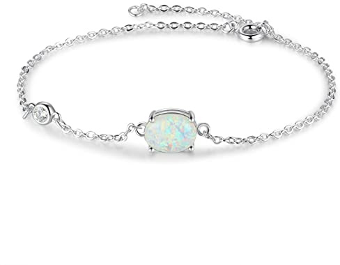 Einfache 925 Sterling Silber Oval Opal Armbänder Kettenglied Einstellbare Armbänder Armreifen Für Frauen Hochzeitsschmuck