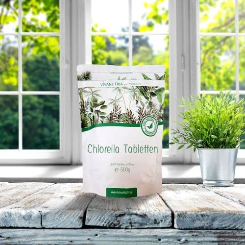 VivaNutria Chlorella Presslinge | 2000 Stück (= 500g) oder 4000 Stück (= 1000g, 2 Beutel) | 100% reines Pulver | aus kontrolliertem Anbau | ohne Zusätze I vegan