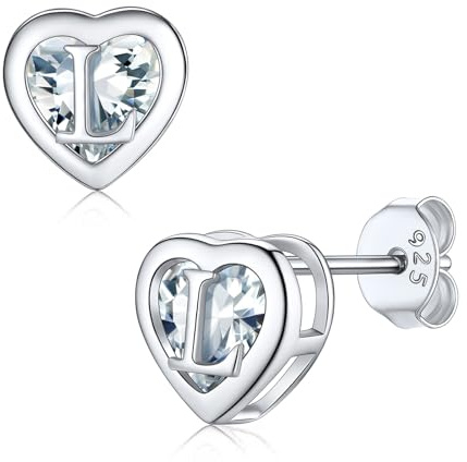 Supcare Damen Herz Buchstaben Ohrringe 925 Sterling Silber Ohrringe Kinder Zirkonia Initiale A-Z Alphabet Ohrstecker Ohr Piercing Earrings Ohrschmuck Accessoire für Weihnacht Valentinstag