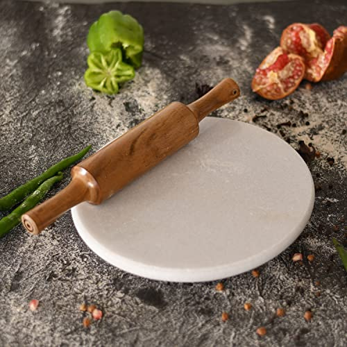 Jaipur Ace Indian Marble Chakla/Rolling Pin Board/Roti Maker/Chakla/Chapati Maker for Home & Kitchen | Finished Marble Roti Maker (10 Inch) (White chakla belan)