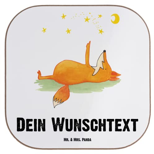 Mr. & Mrs. Panda PErsonalisierte Bierdeckel Fuchs Sterne - Geschenke, Personalisiert, Personalisierter Untersetzer, Füchse, Positiv, Optimistisch, Always Look On The Bright Side of Life, Mond