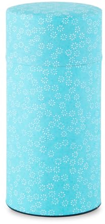 NOREN Japanese Tea Canister Tin (Yuzen Washi Paper - Small Sakura/Blue), 7.06oz Size/Made in JAPAN with Includes Inner Lid of Airtight Damp-Proof/Kitchen Jar for Loose Leaf Coffee Tea Spice and More