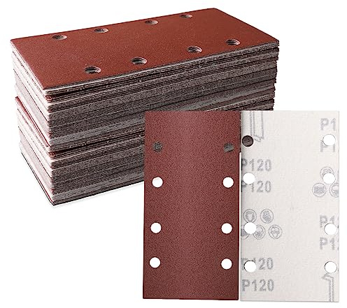 STEBRUAM Sanding Sheets 30 Pieces, 93 x 185mm Square Hook and Loop Sandpaper 8 Holes, Sanding Pads Assorted 120 Grits, Ideal for Sanding, Polishing and Rust Removal Fit Rectangular Sander