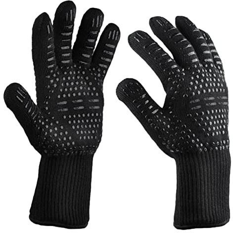 Happyyami 2 Pièces Gants De Barbecue Isolation Thermique Résistants Au Feu Gants De Cuisine Noirs Lot