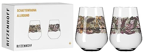 RITZENHOFF 3911002 Universalglas 2er-Set 500 ml - Schattenfauna Set Nr. 2, Dschungel-Motiv bunt - Made in Germany | Artikelnr. 3911002, 2 Universalgläser 500 ml, Kristallglas, spülmaschinenfest