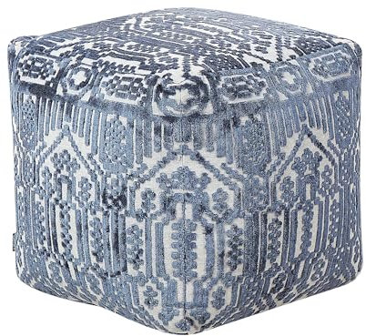 Beliani Pouf Sitzpouf Viskose blau 50 x 50 cm quadratisch mit EPS-Füllung Boho Sanawan