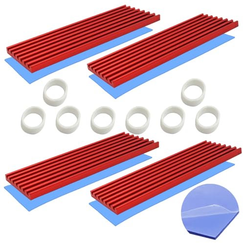 CTRICALVER 4 Pack M.2 SSD Heatsink, 70x22x3mm Aluminum Heat Sink, with Silicone Thermal Pads for M.2 2280 SSD (Red)