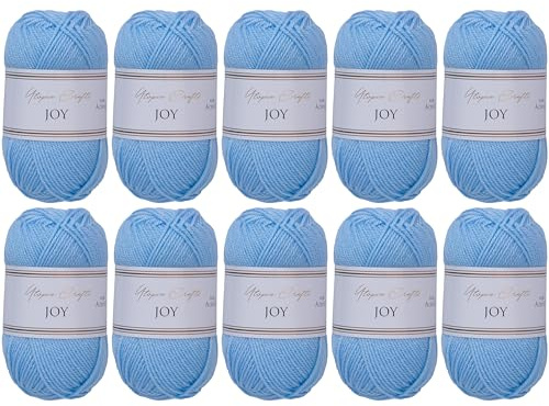 Utopia Crafts JOY Uni - Ovillo de lana para tejer y ganchillo (suave, fácil cuidado, 100% poliacrílico, 10 ovillos de 50 g, 150 m), color azul