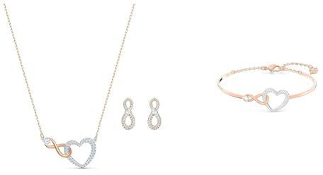 Swarovski Infinity Set, Unendlichzeichen und Herz, Weiss, Metallmix & Infinity Armreif, Unendlichzeichen und Herz, Weiss, Metallmix