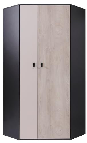 Lomadox Jugendzimmer Eckkleiderschrank in schwarz Eiche beige