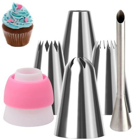 YANINEE Juego de 6 boquillas de acero inoxidable para manga pastelera con relleno de rosquillas y adaptador (XL)