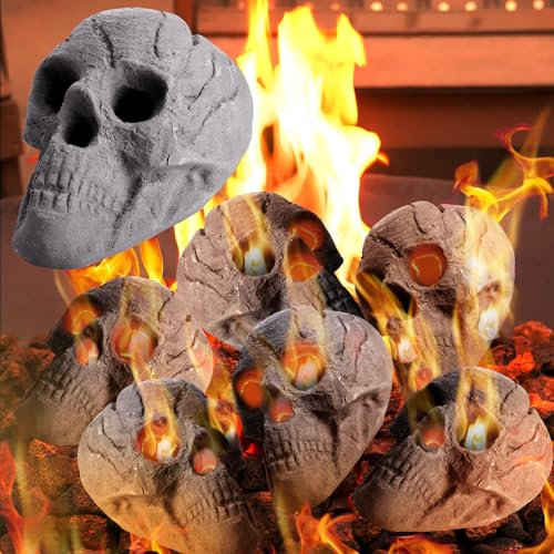 Colingmill Confezione da 6 teschi per braciere da 22 cm, in ceramica umana imitata per Halloween, testa ignifuga con teschi ignifughi, decorazione per Halloween, falò a gas, caminetti a legna (grigio)
