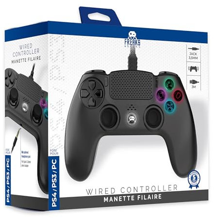 Freaks and Geeks - Manette Filaire Noire pour PS4 avec Câble 3M avec prise Jack