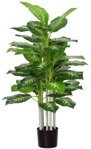 HOMCOM Plante Artificielle Calathea Hauteur 120 cm Pot Ciment Intérieur