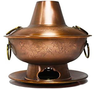 Traditioneller heißer Topf, Kupfer-Hotpot Chinesische Holzkohle, Suppentopf, Kupfer, Küche, Kochgeschirr, Kochtopf, Hotel, antihaftbeschichtet (Farbe: Messing)
