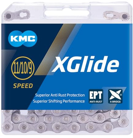 KMC Cadena xGlide EPT de 9, 10 y 11 velocidades, plata oscura, 126 eslabones
