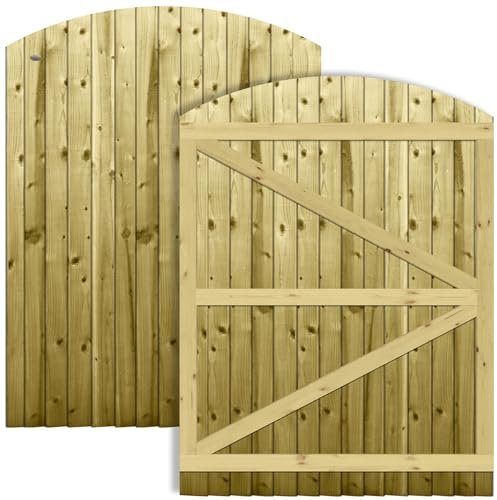 Arch Top Wooden Garden Gate 6x4.5ft - Feather Edge Fully Framed Treated Timber Door, H:6ft x W:4.5ft Ideal for Outdoor Pathway Home Access (High: 180cm x Wide: 135cm)