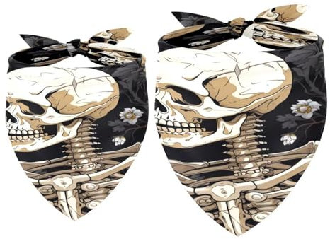 Hundehalstuch, Totenkopf-Skelett, für Mädchen und Jungen, waschbar, Halstuch, Zubehör für kleine, mittelgroße und große Hunde, Welpen, Katzen, Haustiere, 2 Stück
