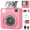 Kids Camera Instant Print for Girls Boys - 2.4'' 1080P Instant Print Camera with 32GB Card & 3 Rolls Print Paper 16x Digital Zoom Birthday Toys Gifts for Kids Age 3-12 (Pink)