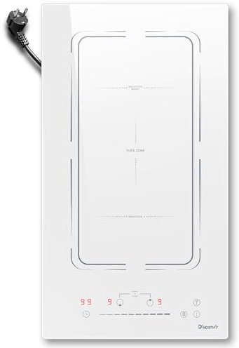 Plaque de Cuisson Induction 2 Zones 30cm deux Plaque à Induction30CM 3500W, avec Fonction Boost, Minuterie et Anti-Touch, 9 Niveaux de Puissance, Cuisson Électrique Flexible en Blanc, Disaenvir
