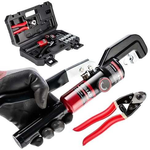 IBOSAD Hydraulic Hand Crimper Tool for Stainless Steel Cable Railing Fittings for 1/16 1/8 3/16 Cable –Wire Swaging Tool 8 Ton and Stainless Steel Cable Cutter,1/8” Wire Rope Crimping Tool