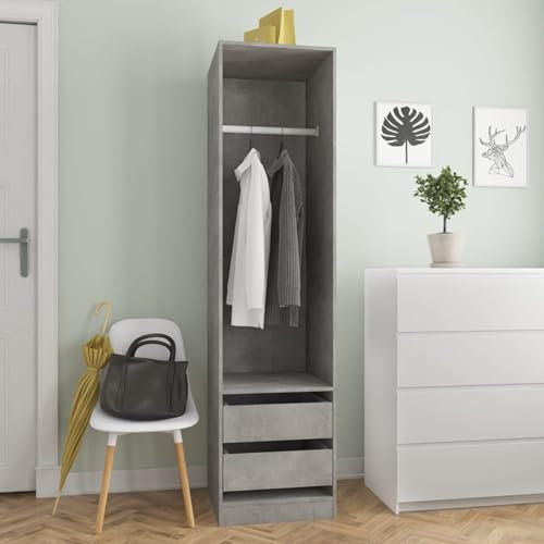 Keyroto Kleiderschrank, Besenschrank, Schuhregal, platzsparend, Mehrzweckschrank aus Holz, mehrschichtig, Grau, Beton, 50 x 50 x 200 cm