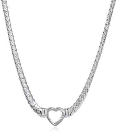 Niaspi Punk Heart Choker Necklace for Women Titanium Steel Chunky Trendy Curb Link Chain Hollow Open Heart Necklace Adjustable Neckband Fashion Personalized Hip Hop Collar Choker Necklaces Jewelry