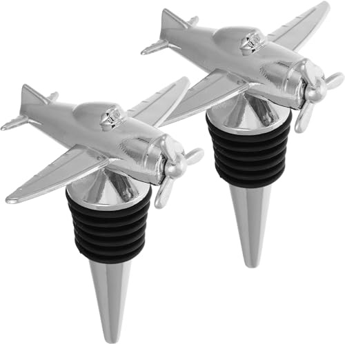 Amosfun 2 Pcs Airtight Wine Stoppers Stopper Wine for Airplane Bottle Insert Vintage Bottle Saver Vacuum Metal Silver