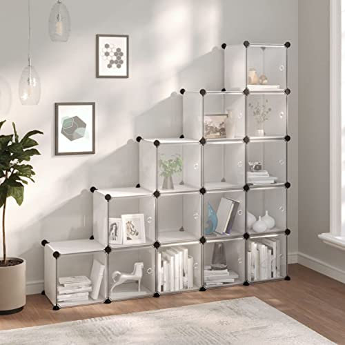 Xichuzi Regalsystem mit 15 Würfeln und Türen Transparent PP, Vitrine, Raumteiler Regal, Steckregal, Regalsystem, Stufenregal, Bücherregal, Schrank Regal