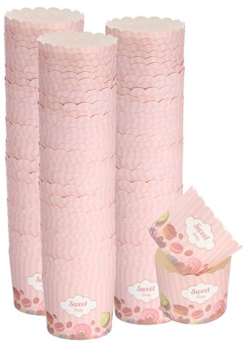 QUARKZMAN 150pcs Moldes de Papel para Hornear de 6oz, Resistentes a la Grasa, Desechables, para Magdalenas y Muffins, Envoltorios para Bodas, Cumpleaños, Graduaciones, Color Rosa Dulce