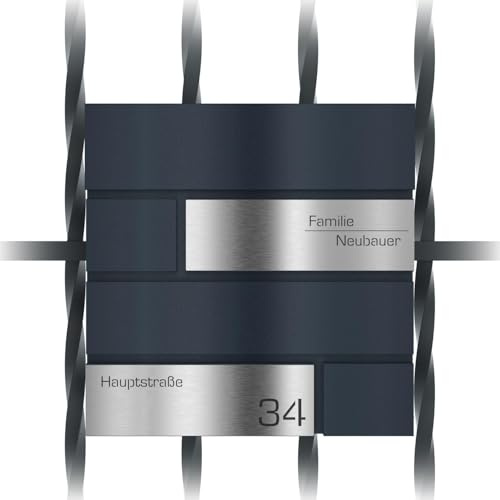 Graviers Design Cassetta postale moderna per recinzione in antracite RAL 7016 - Incisione in acciaio inox Personalizzazione - Cassetta per lettere con fissaggio alla recinzione Design 1