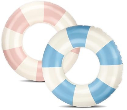 Pool Floats Kids, 2 Pack Pool Tubes, Inflatable Swim Rings, Round Portable Floaties for Kids, Cute Swimming Floats for Girls Boys Pool Beach Lake Summer Party Supplies (Blue & Pink)