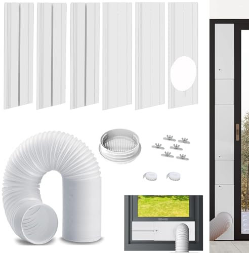 antePow Kit de ventilación portátil para puerta corrediza de aire acondicionado, longitud ajustable de hasta 90 pulgadas, juego de placa de sellado universal para manguera de escape de CA de 5.1 y 5.9