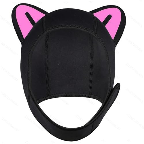 Cold Water Swimming Accessories, Swim Cap Women Adult, Thermal Swim Cap for Cold Water with Cute Cat Ear Neoprene with Chin Strap Diving Headgear for Men Women Sailing Sports
