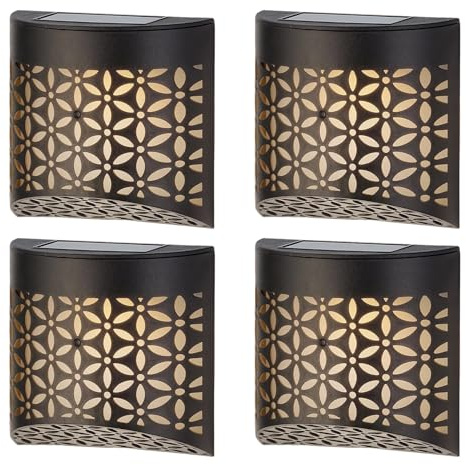 Daniel James Moroccan Solar Fence Lights - 4 Pack Solar Powered LED Outdoor Wall Lights for Garden, Patio, Balcony or Wall - Waterproof & Energy-Efficient Lighting - Warm White, 11cm x 11cm x 5.5cm