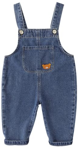 ACMEDE Salopette di Jeans Bambina Loose Tuta Lavorata a Maglia Morbida in Cotone da Bambino Neonato Primavera Autunno Casual Denim Salopette in Jeans per Neonate Bambine Salopette 6 Mesi-5 Anni